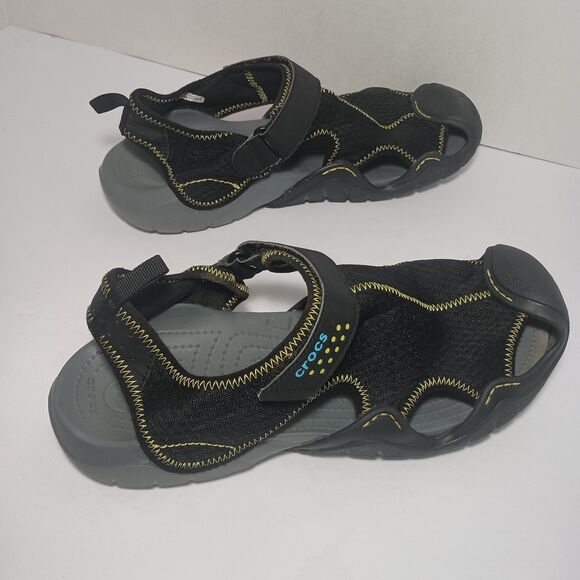 Crocs Swiftwater Black Mesh Fisherman Deck Sandals Men's Sz 12 Ankle Strap 15041 - Picture 5 of 16